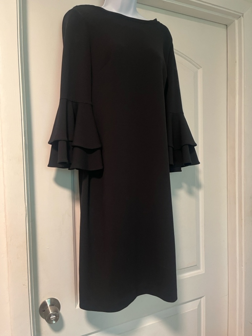 Calvin Klein Black Long-Sleeve Ruffle Hem Dress